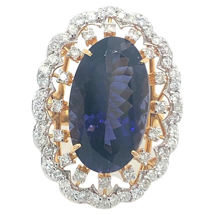 9.51 Carat Iolite Diamond Ring For Sale