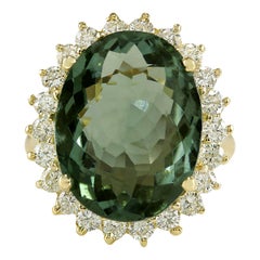 9.51 Carat Natural Tourmaline 18 Karat Yellow Gold Diamond Ring