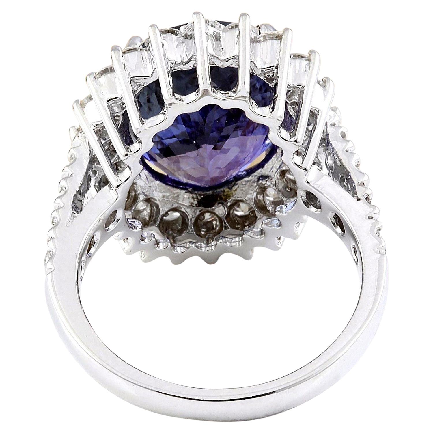 9.51 Carat Tanzanite 18 Karat Solid White Gold Diamond Ring In New Condition For Sale In Los Angeles, CA