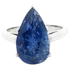 9.51 ctw No-Heat Pear-Shaped Blue Sapphire Ring in Platinum