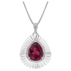 Fei Liu 9.51ct Rubellite, Dia Halo and Rock Crystal 18 Karat Pendant Necklace