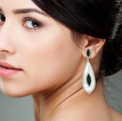 9.52 Carat Chrome Diopside Mother of Pearl Diamond 18 Karat Gold Earrings