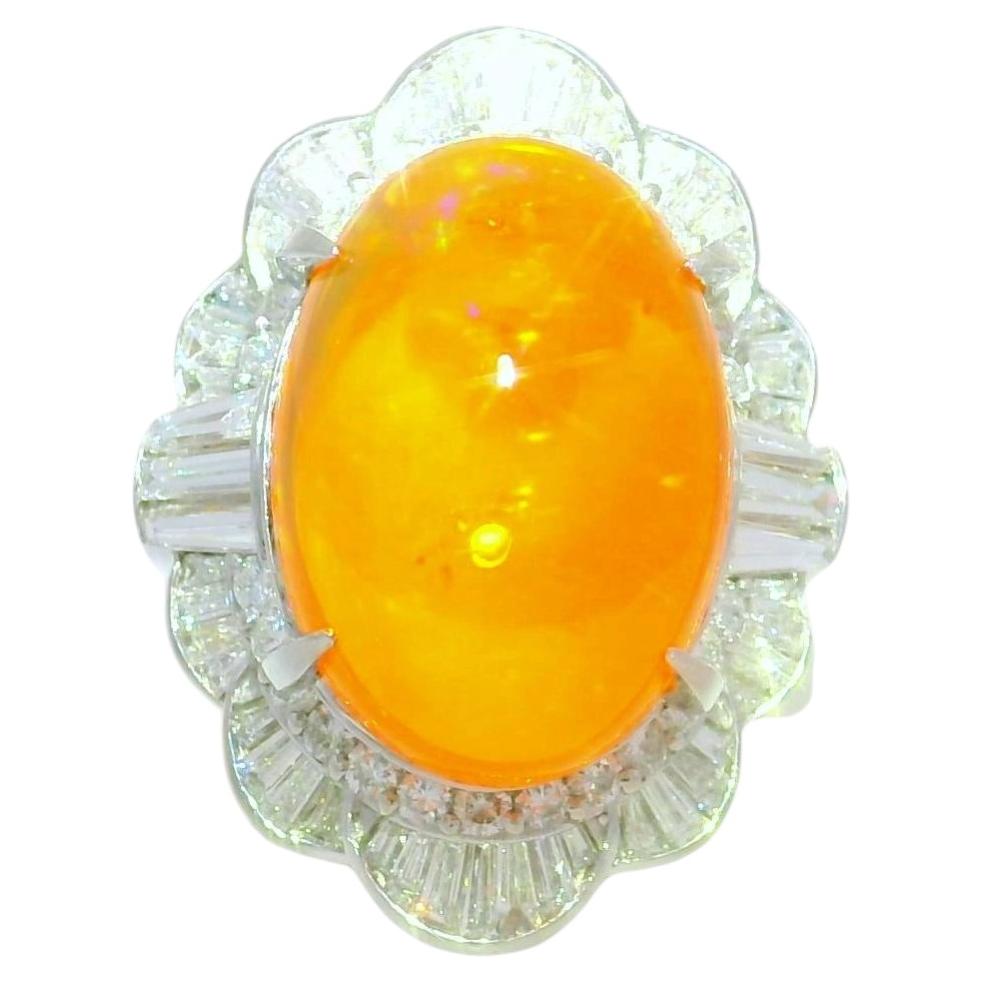 9.52 Carat Mexican Fire Opal Diamond Platinum Ring