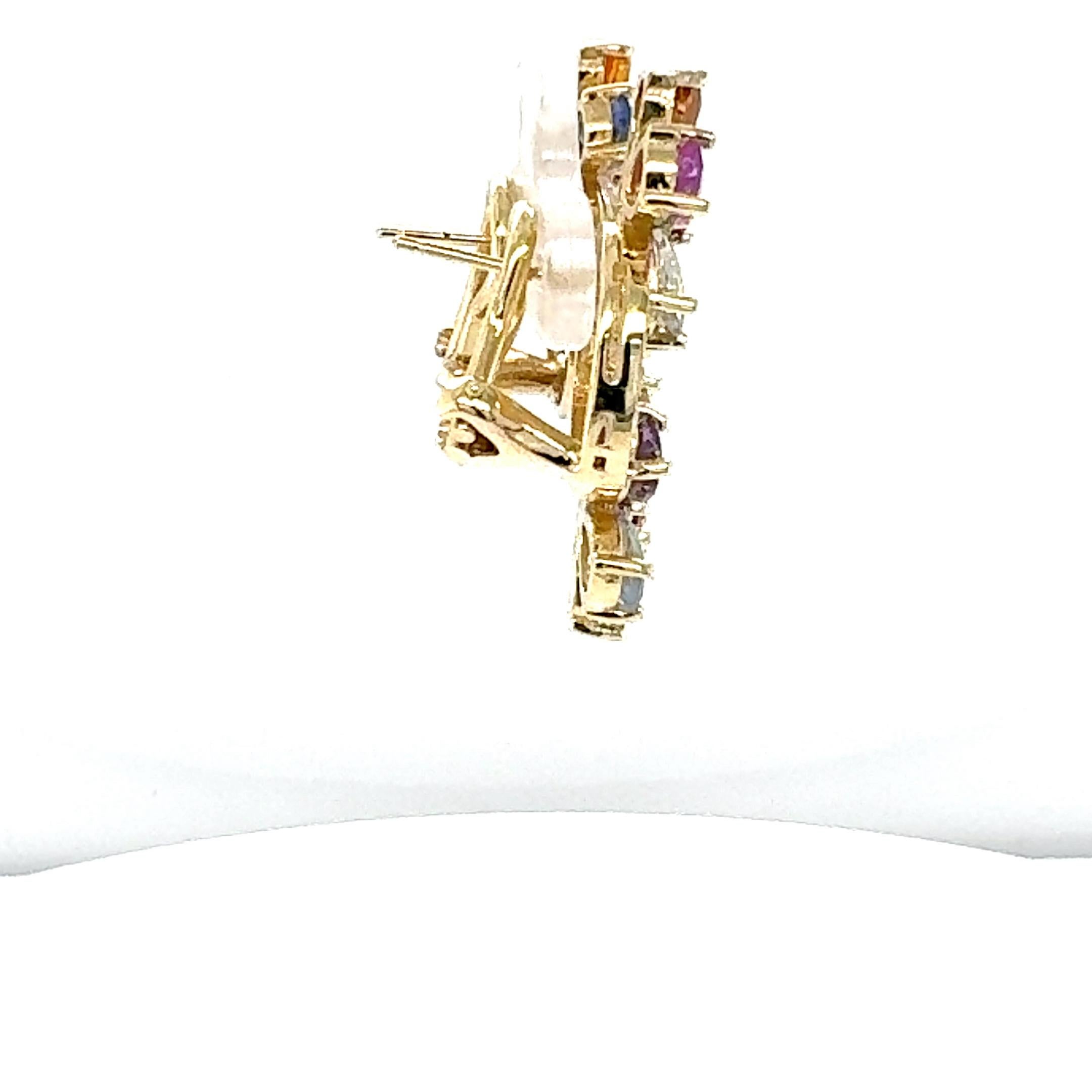 Contemporary 9.52 Carat Multicolor Sapphire Diamond Yellow Gold Earrings For Sale