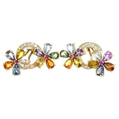 9.52 Carat Multicolor Sapphire Diamond Yellow Gold Earrings