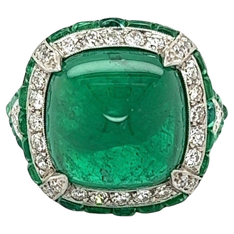 Vintage 9.52 Carat Sugarloaf Emerald and Diamond Platinum Art Deco ...