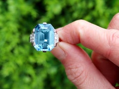 9.53 Carat Aquamarine 0.32 Carat Diamond Platinum Ring by Boucheron Circa 1935