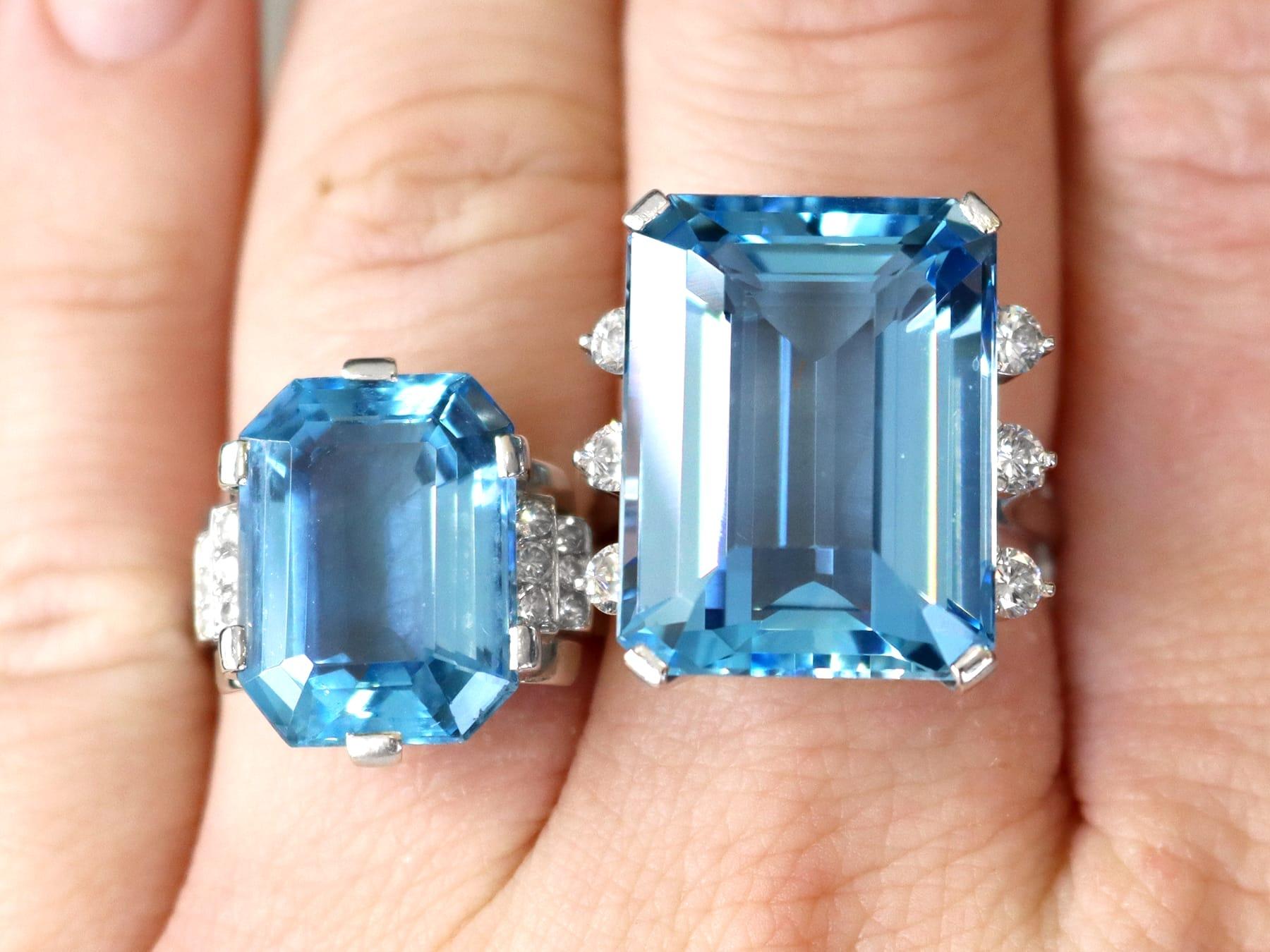 Emerald Cut 9.53 Carat Aquamarine 0.32 Carat Diamond Platinum Ring by Boucheron Circa 1935