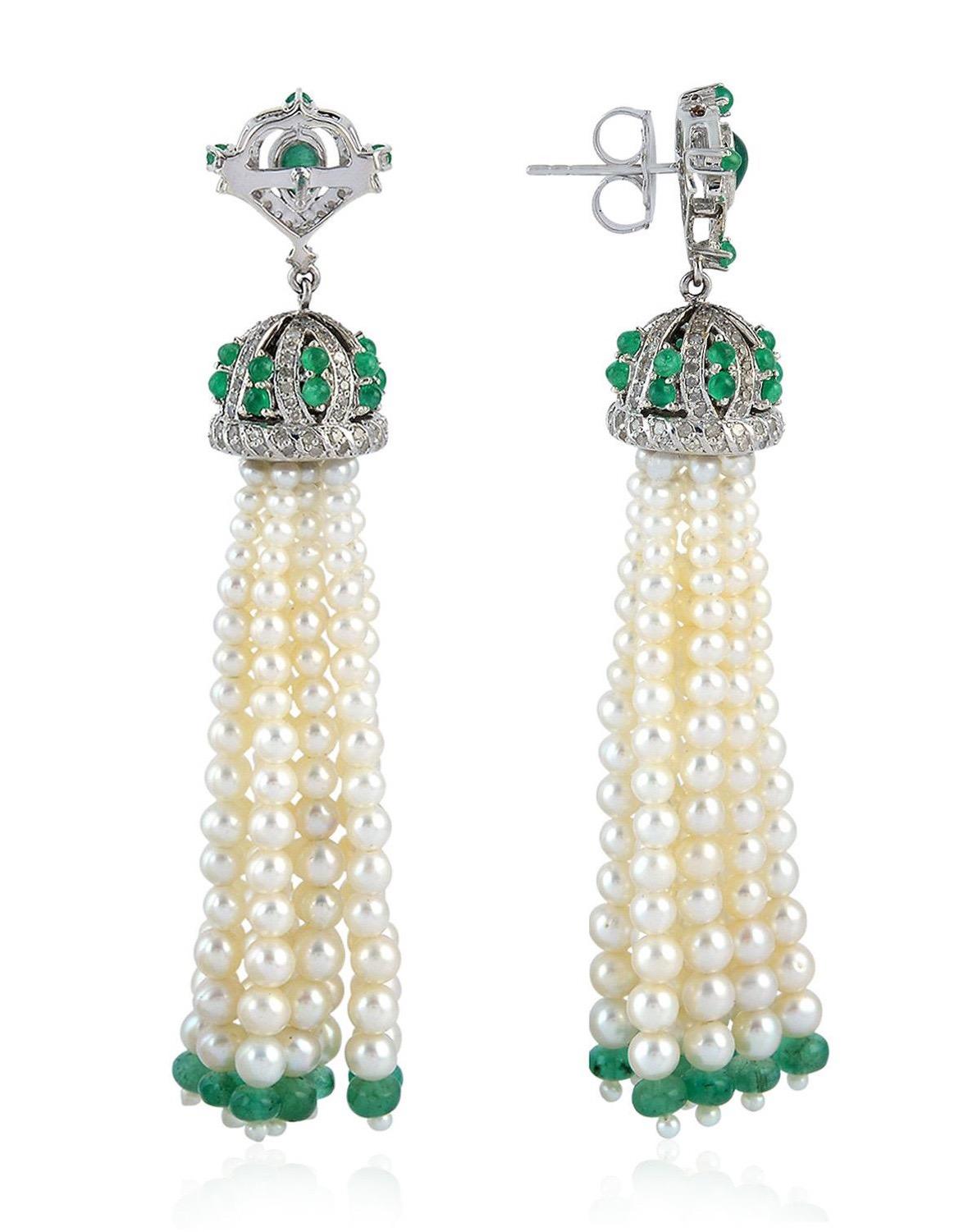 emerald tassel earrings