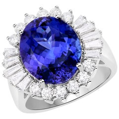 9.53 Carat Genuine Tanzanite and Diamond 18 Karat White Gold Ring