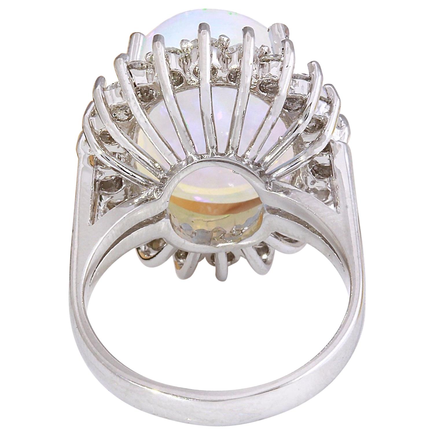 Oval Cut Natural Opal 14 Karat Solid White Gold Diamond Ring For Sale