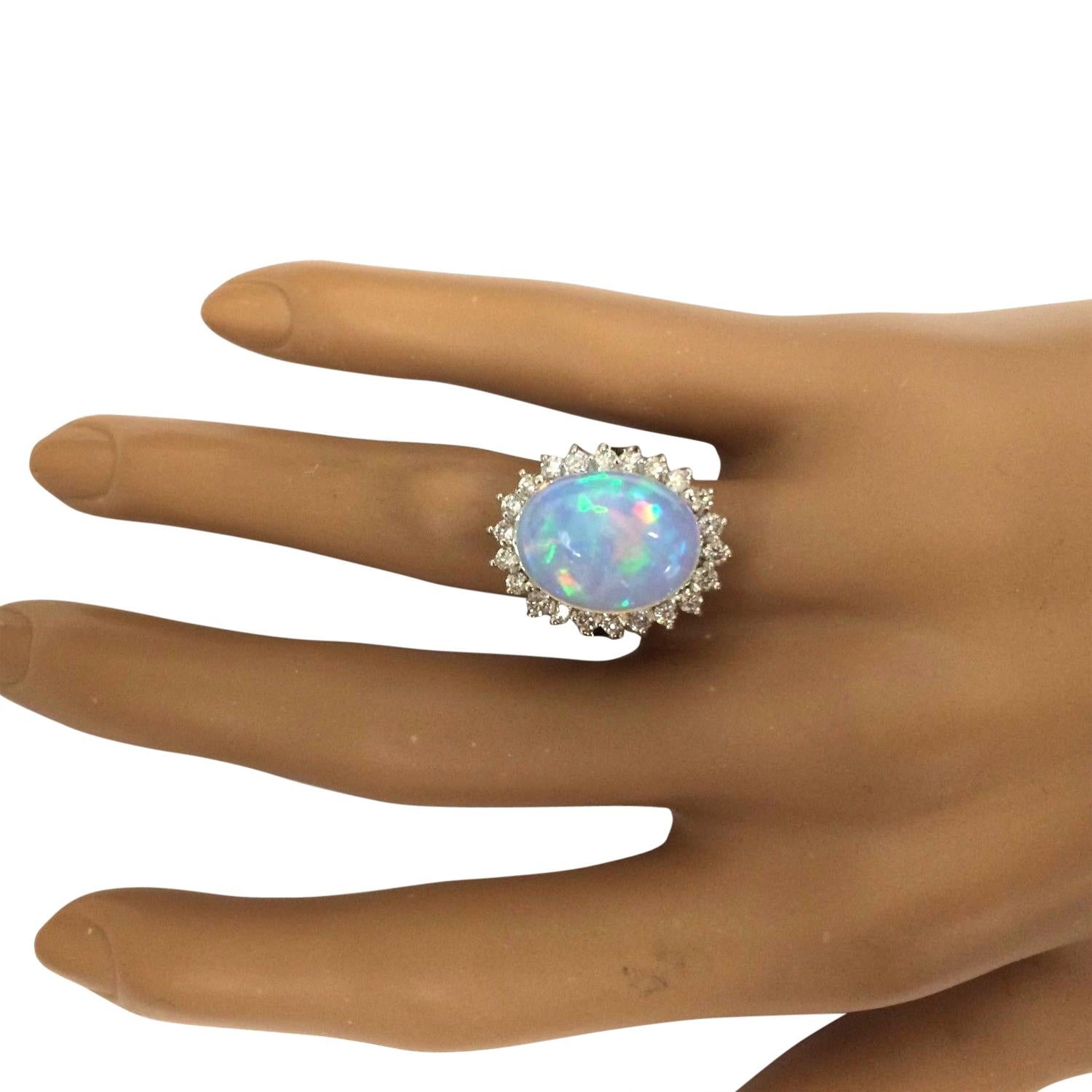 Women's Natural Opal 14 Karat Solid White Gold Diamond Ring For Sale