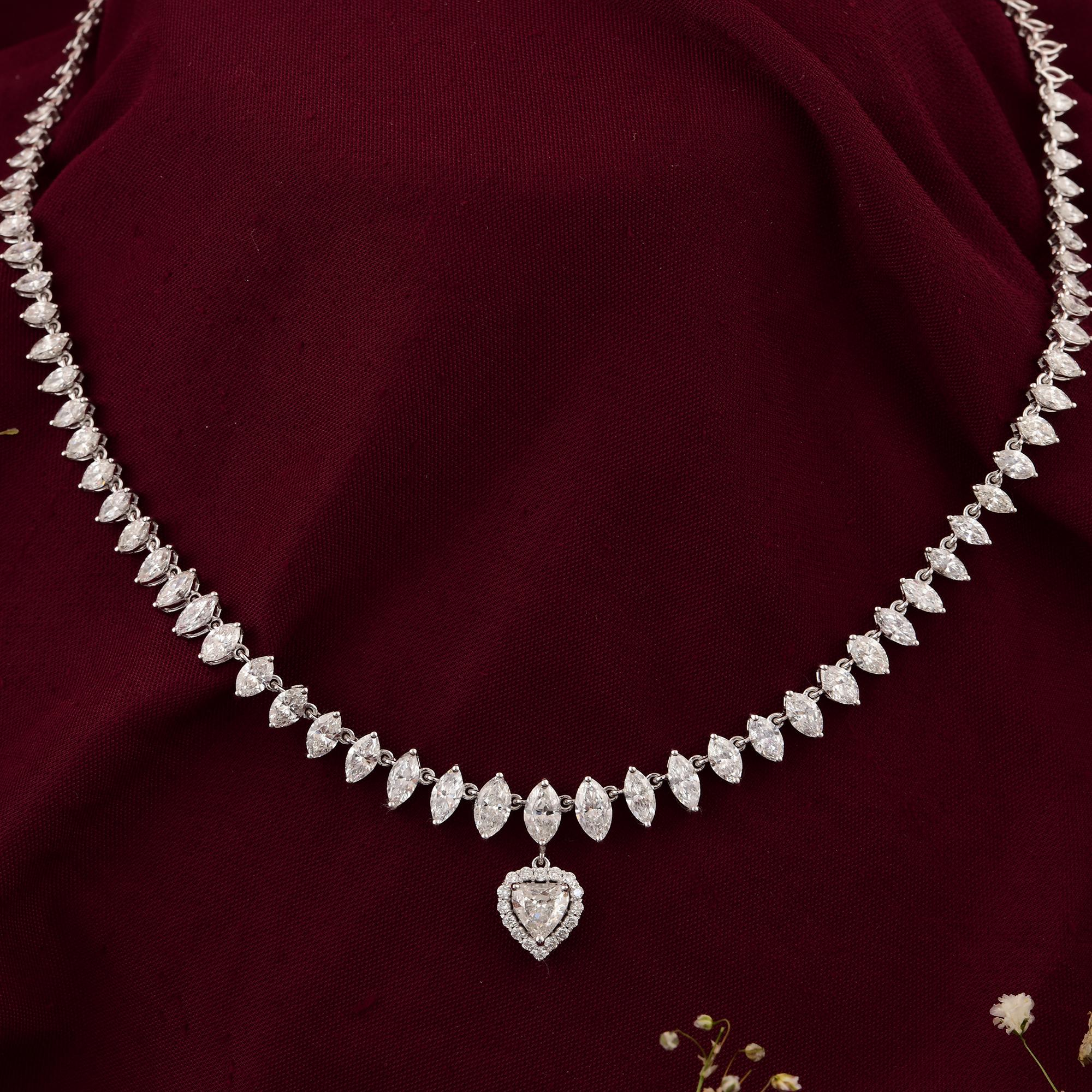 Modern 9.53 Carat SI/H Multi Shape Diamond Heart Charm Necklace 18 Karat White Gold For Sale
