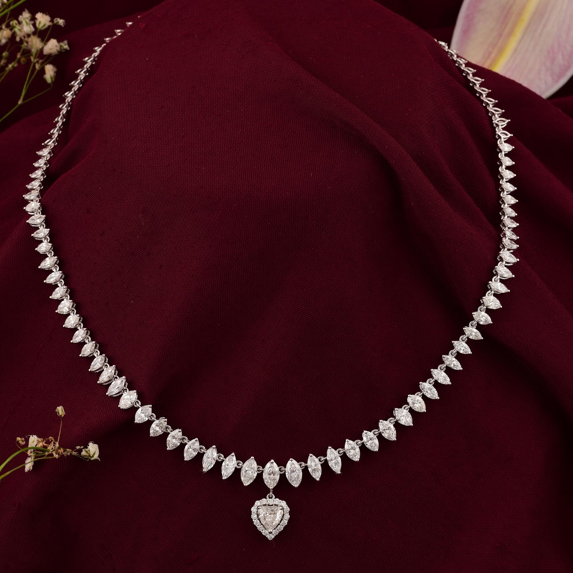 Marquise Cut 9.53 Carat SI/H Multi Shape Diamond Heart Charm Necklace 18 Karat White Gold For Sale