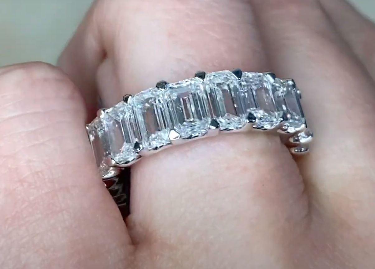 9,53ct Smaragdschliff Diamant Eternity Band Ring, G Farbe, Platin Damen im Angebot