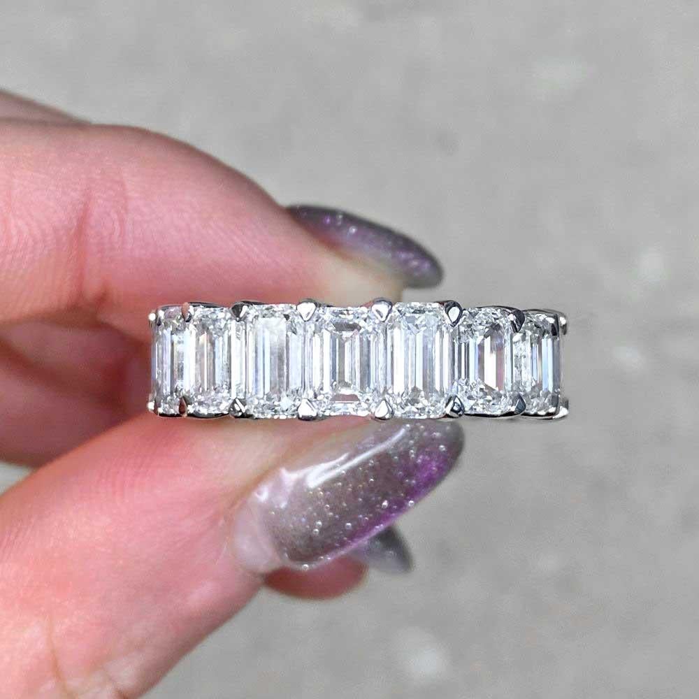 9.53ct Emerald Cut Diamond Eternity Band Ring, G Color, Platinum For Sale 4