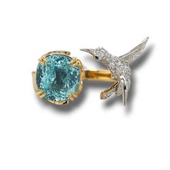 9.53ct Vivid Neon Blue-Green Copper-Bearing Paraiba Tourmaline Ring 18K Gold