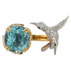 9.53ct Vivid Neon Blue-Green Copper-Bearing Paraiba Tourmaline Ring 18K Gold