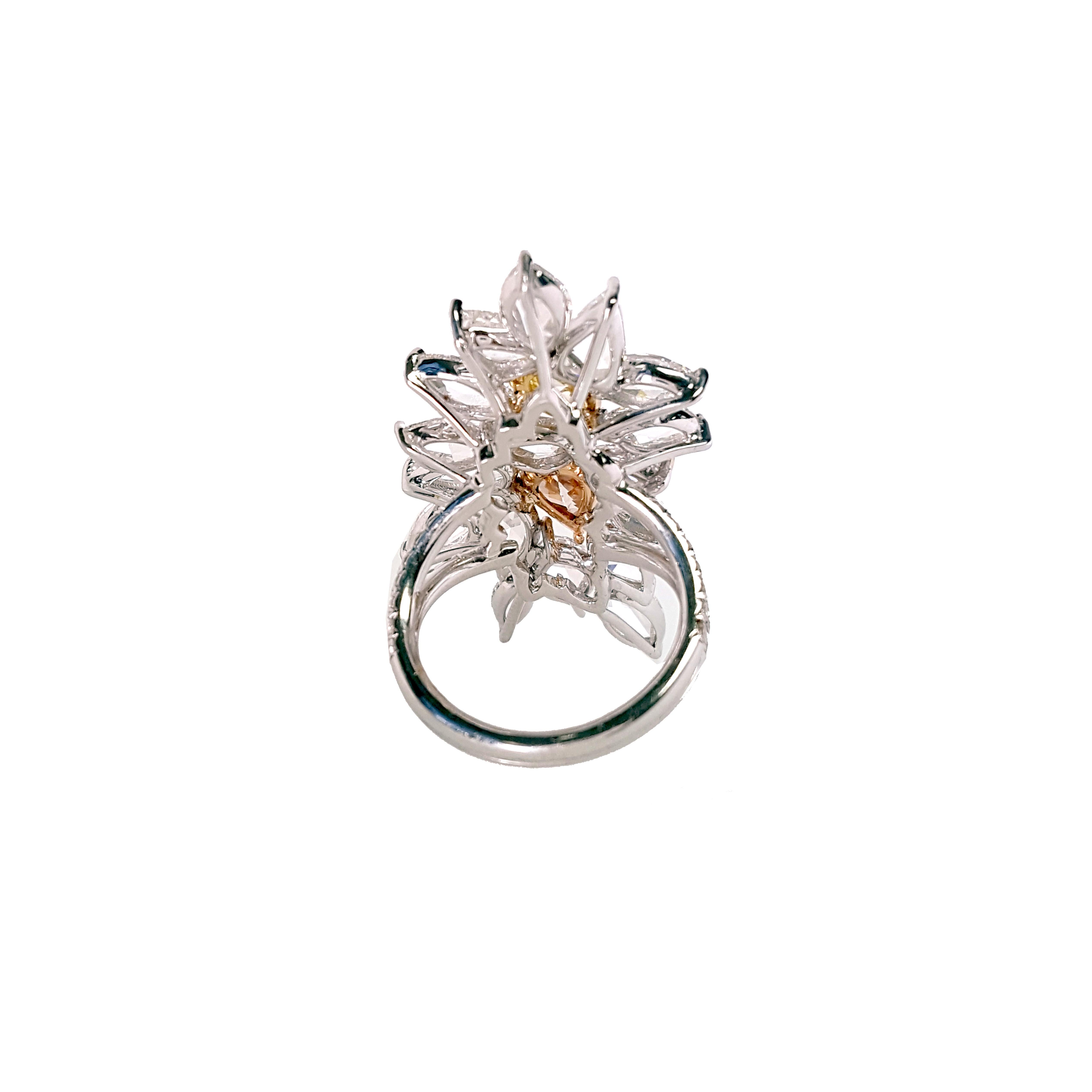 9.54 Carat Yellow, Pink Diamond and Rose-Cut diamond Cluster Ring GIA Certs. For Sale 2