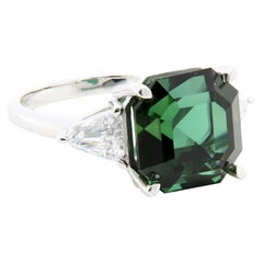 9.55 Carat Afghan Tourmaline and Bullet Diamond Ring in 18K White Gold
