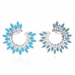 Pendientes de espiga de turquesa Arizona de 9,55 quilates Diamante de 1,22 quilates Oro blanco de 18 quilates