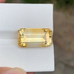9.55 Carat Natural Loose Golden Color Citrine Emerald Cut Bazillion Gemstone