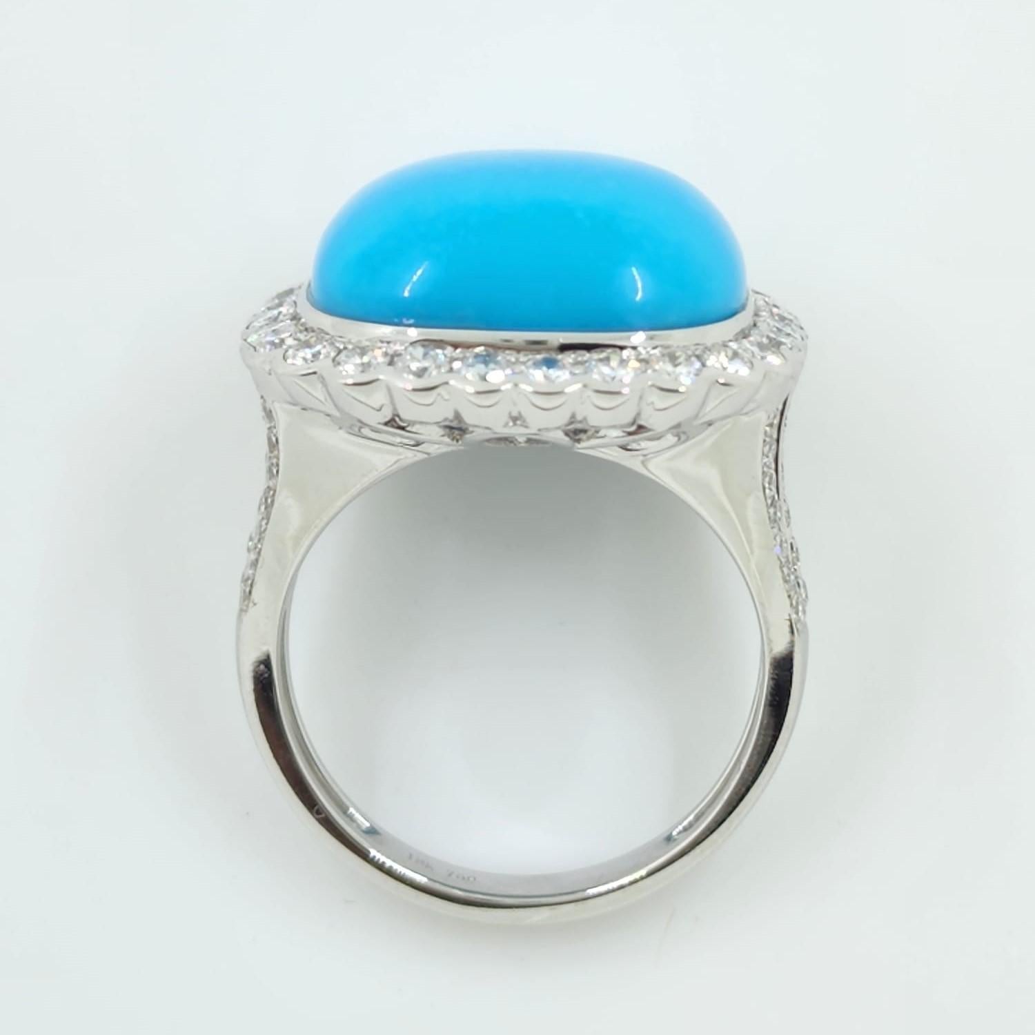 Cushion Cut 9.55 Carat Sleeping Beauty Turquoise Diamond Ring in 18 Karat White Gold