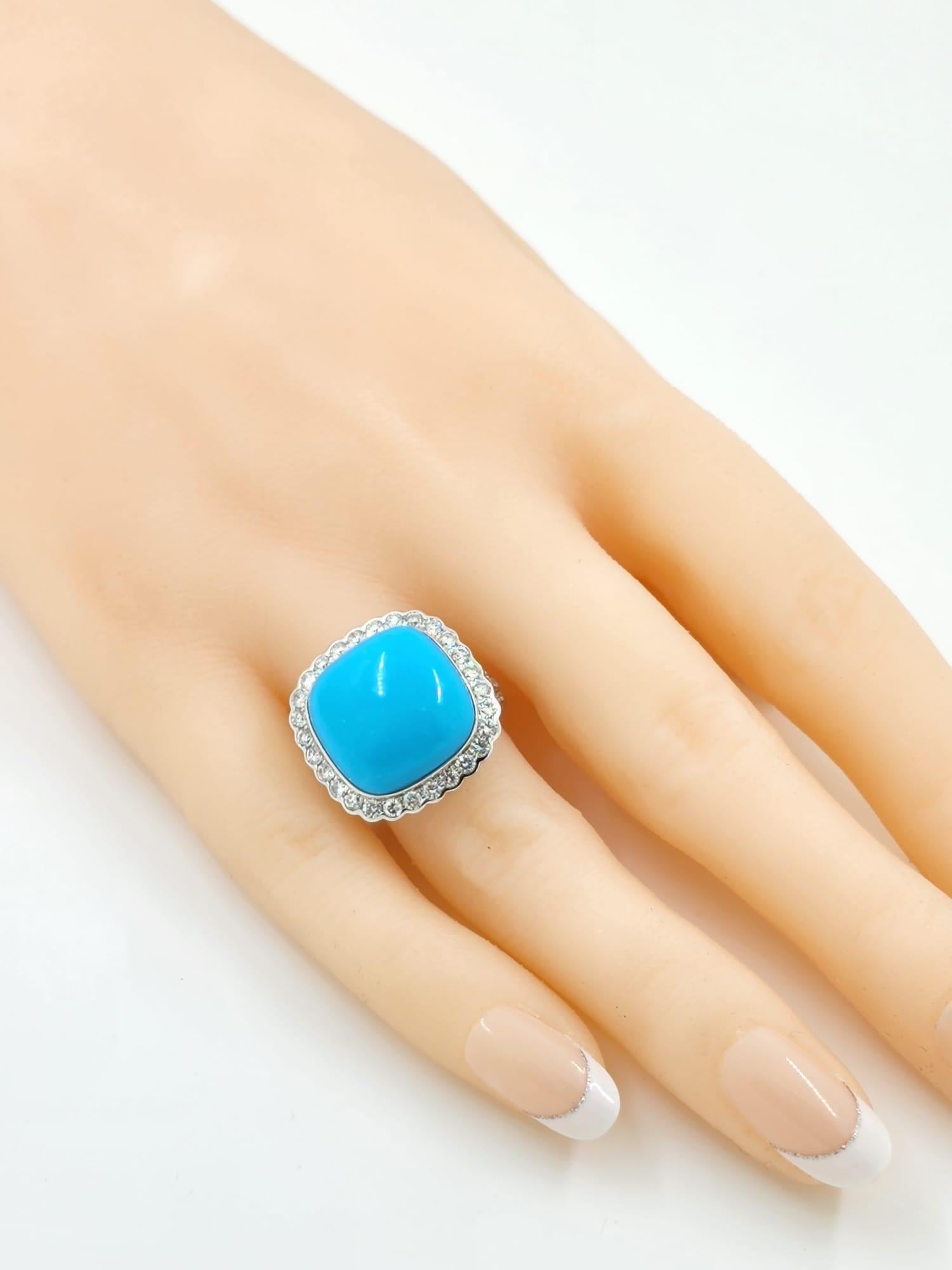 9.55 Carat Sleeping Beauty Turquoise Diamond Ring in 18 Karat White Gold In New Condition In Hong Kong, HK