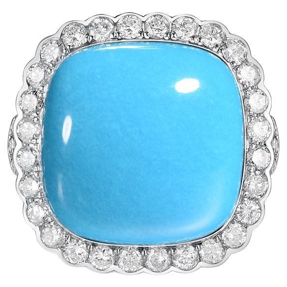 9.55 Carat Sleeping Beauty Turquoise Diamond Ring in 18 Karat White Gold
