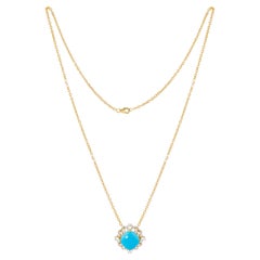 9.55 TCW Cushion Cut Turquoise Diamond Pendant Necklace 18k Yellow Gold Jewelry