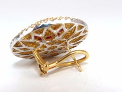 9.55ct natural ruby diamonds cluster earrings 18k Circular Dome Omega Clips