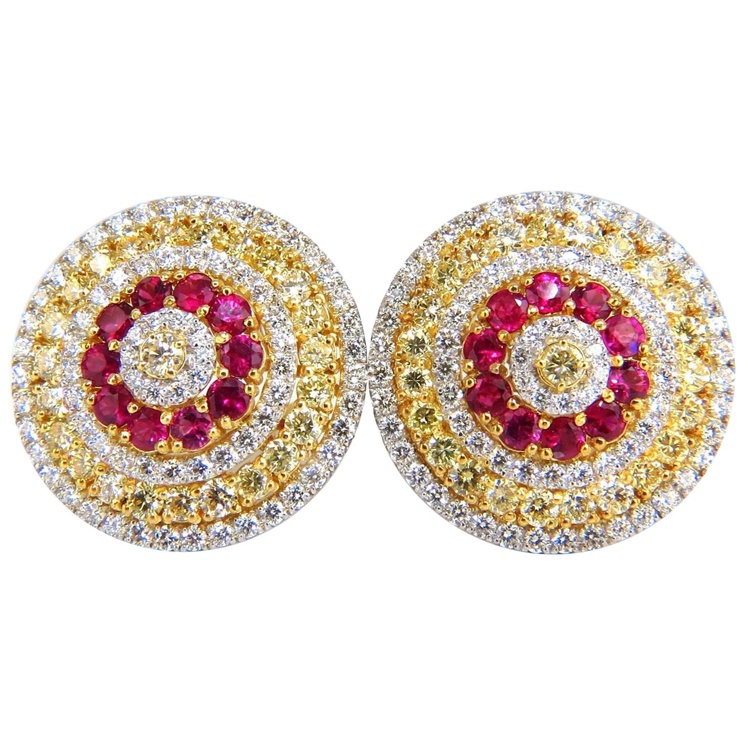 9.55ct natural ruby diamonds cluster earrings 18k Circular Dome Omega Clips For Sale