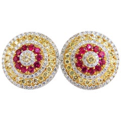 9.55ct natural ruby diamonds cluster earrings 18k Circular Dome Omega Clips