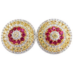 9.55ct natural ruby diamonds cluster earrings 18k Circular Dome Omega Clips*