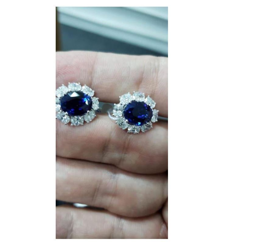 9.56 Carat Earrings, Vivid Royal Blue Sapphire Oval Cut, Unheated, GRS ...