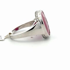9.56 Carat Oval Ruby Ring with Hidden Diamond Halo in 14K White Gold