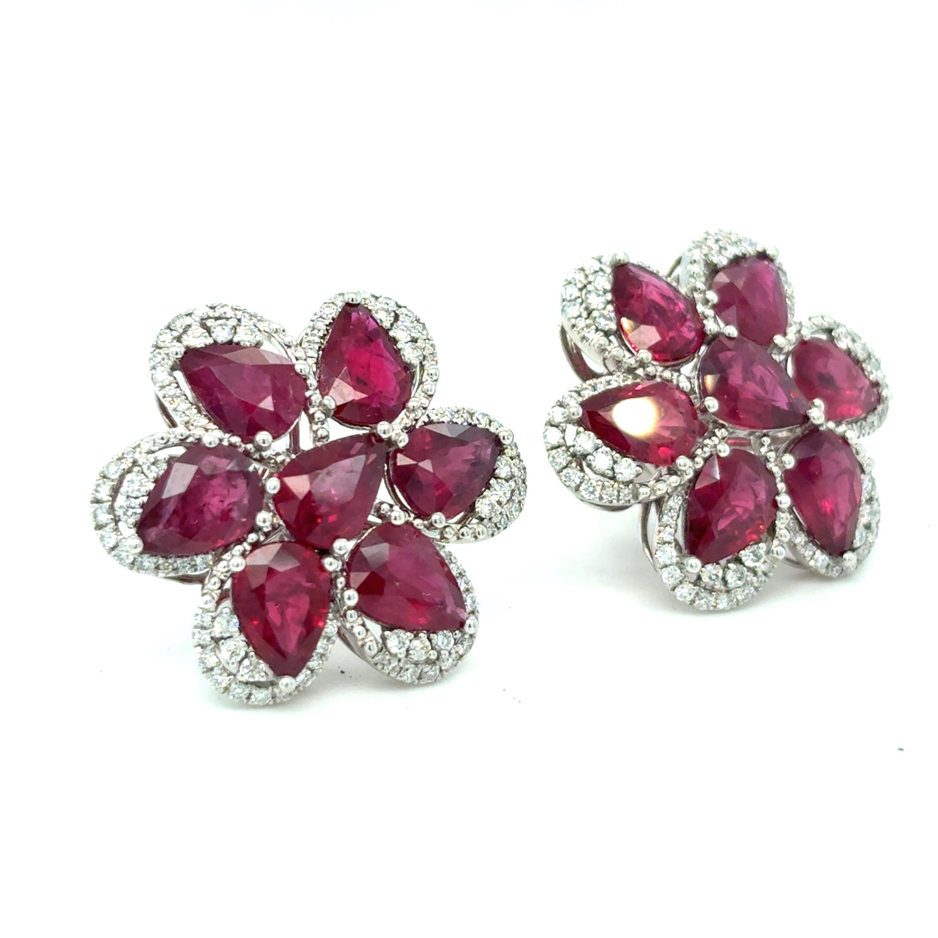 Boucles d'oreilles 9.56 carats Rubis Diamant taille poire en vente 5