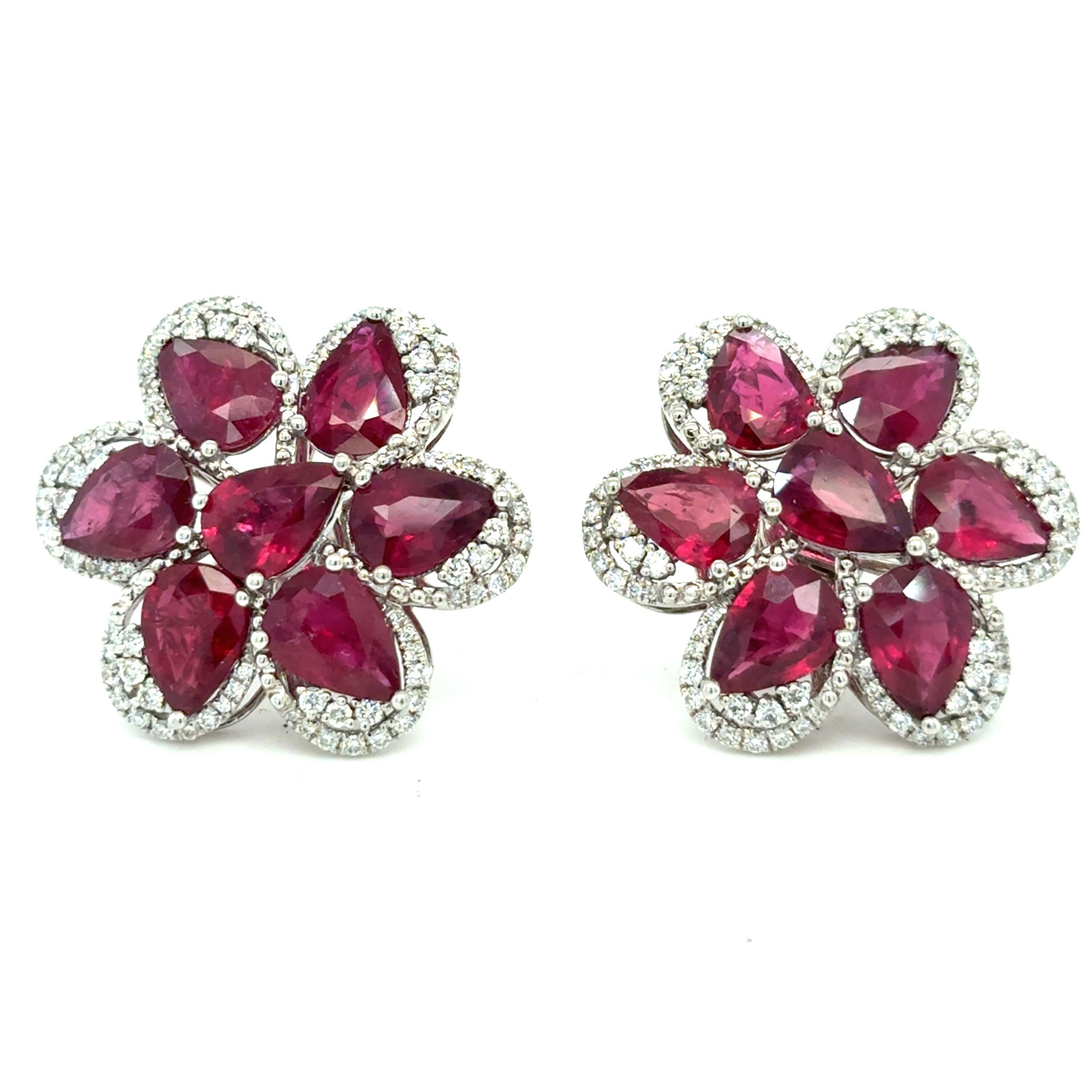 Boucles d'oreilles 9.56 carats Rubis Diamant taille poire en vente 6