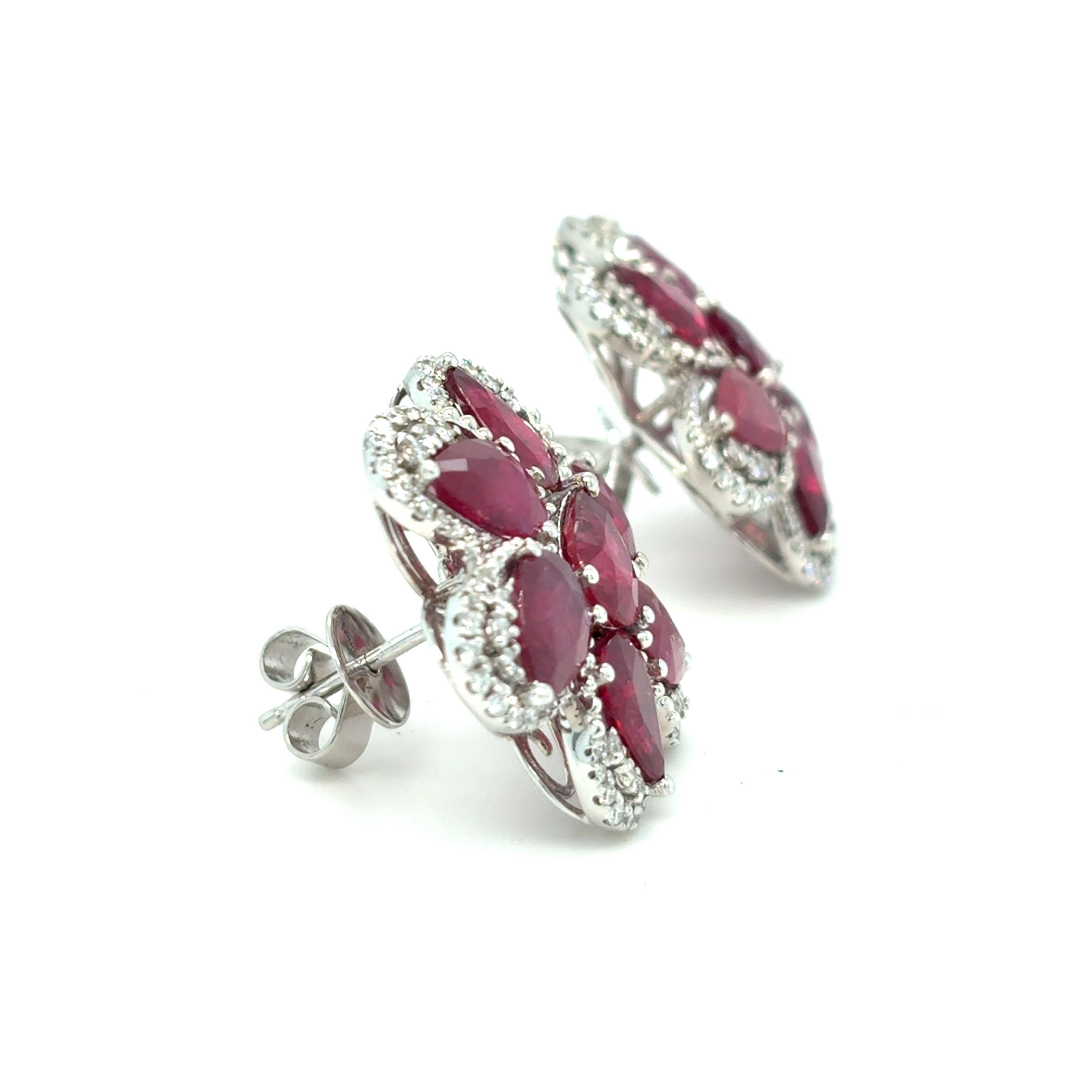 Taille poire Boucles d'oreilles 9.56 carats Rubis Diamant taille poire en vente