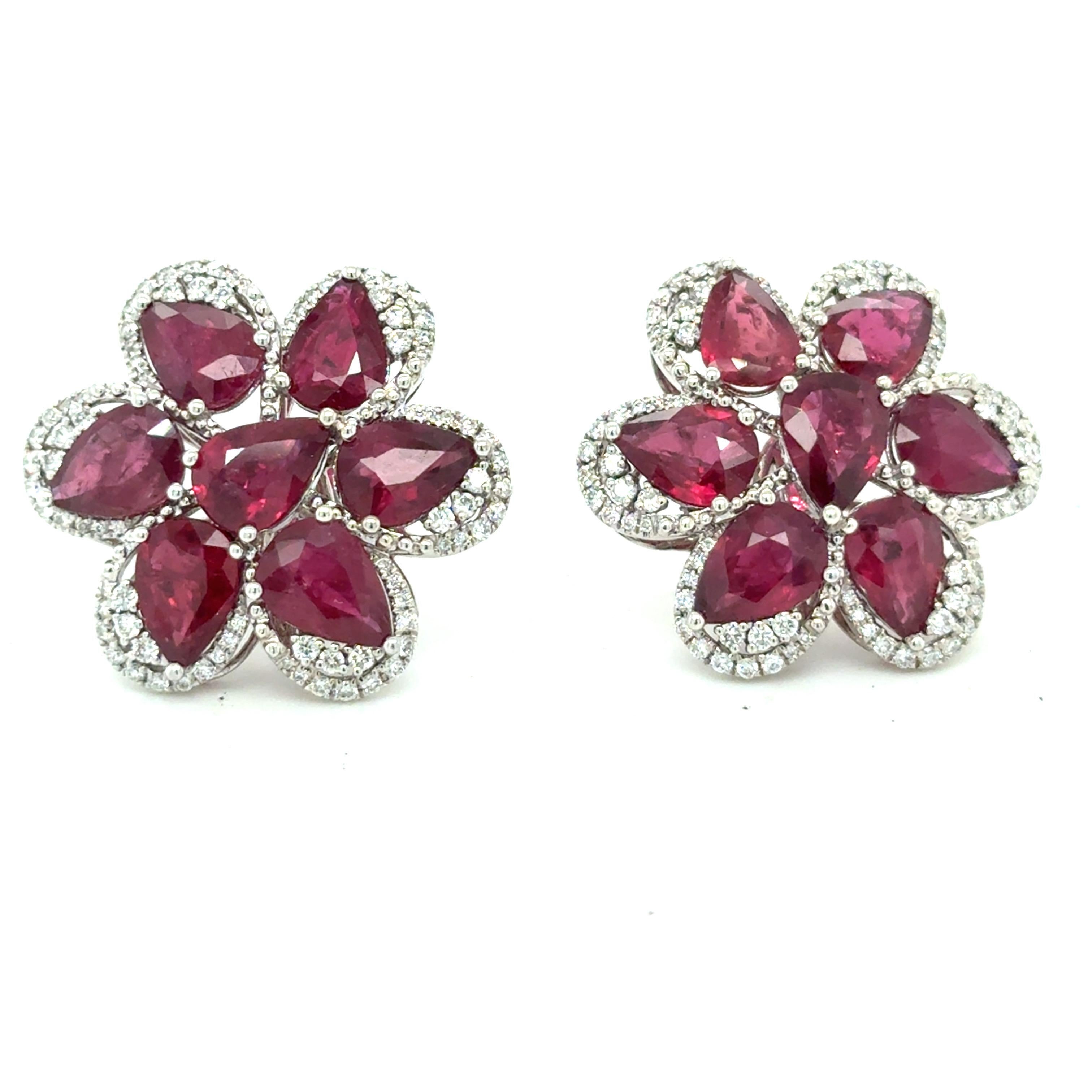 Boucles d'oreilles 9.56 carats Rubis Diamant taille poire en vente 2