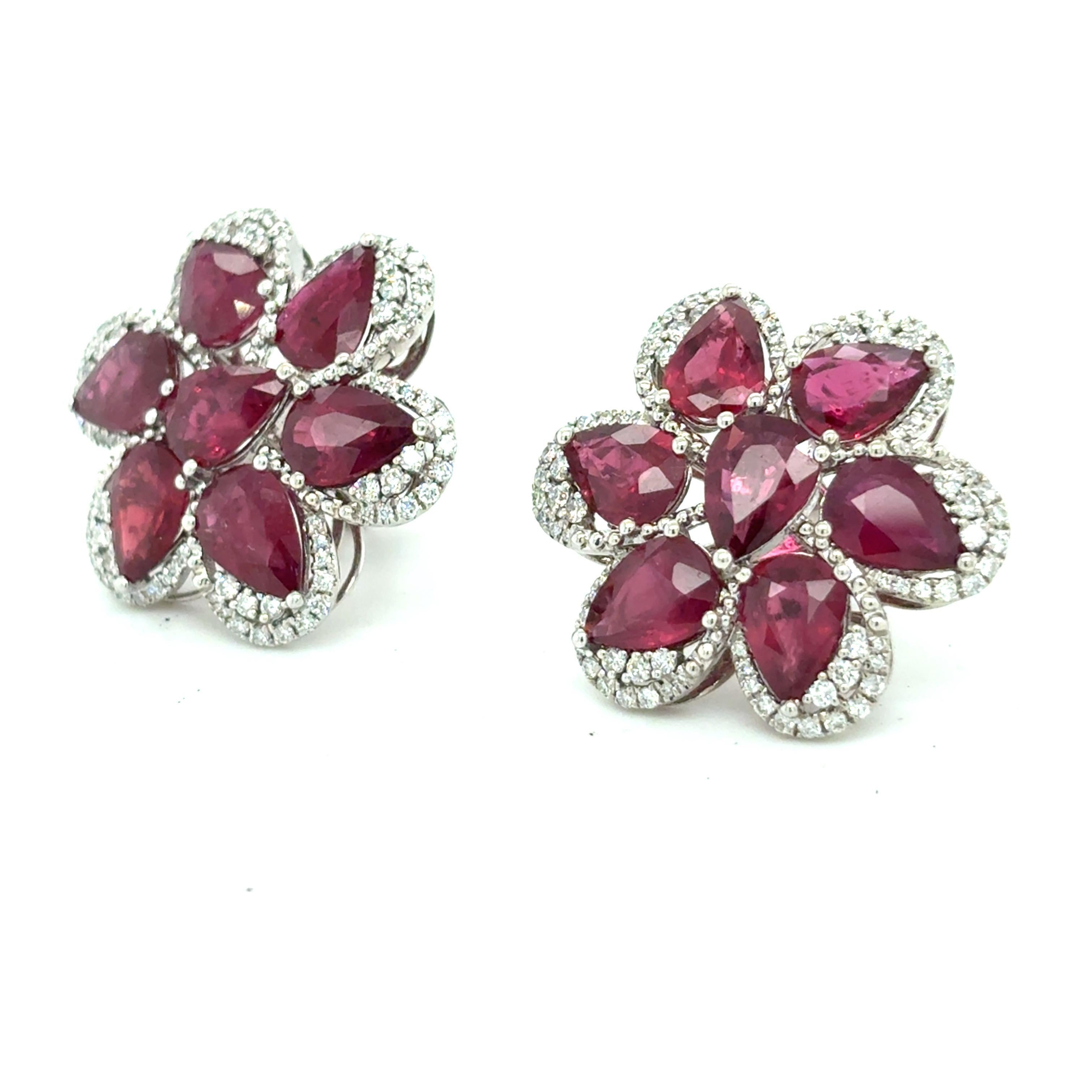 Boucles d'oreilles 9.56 carats Rubis Diamant taille poire en vente 3