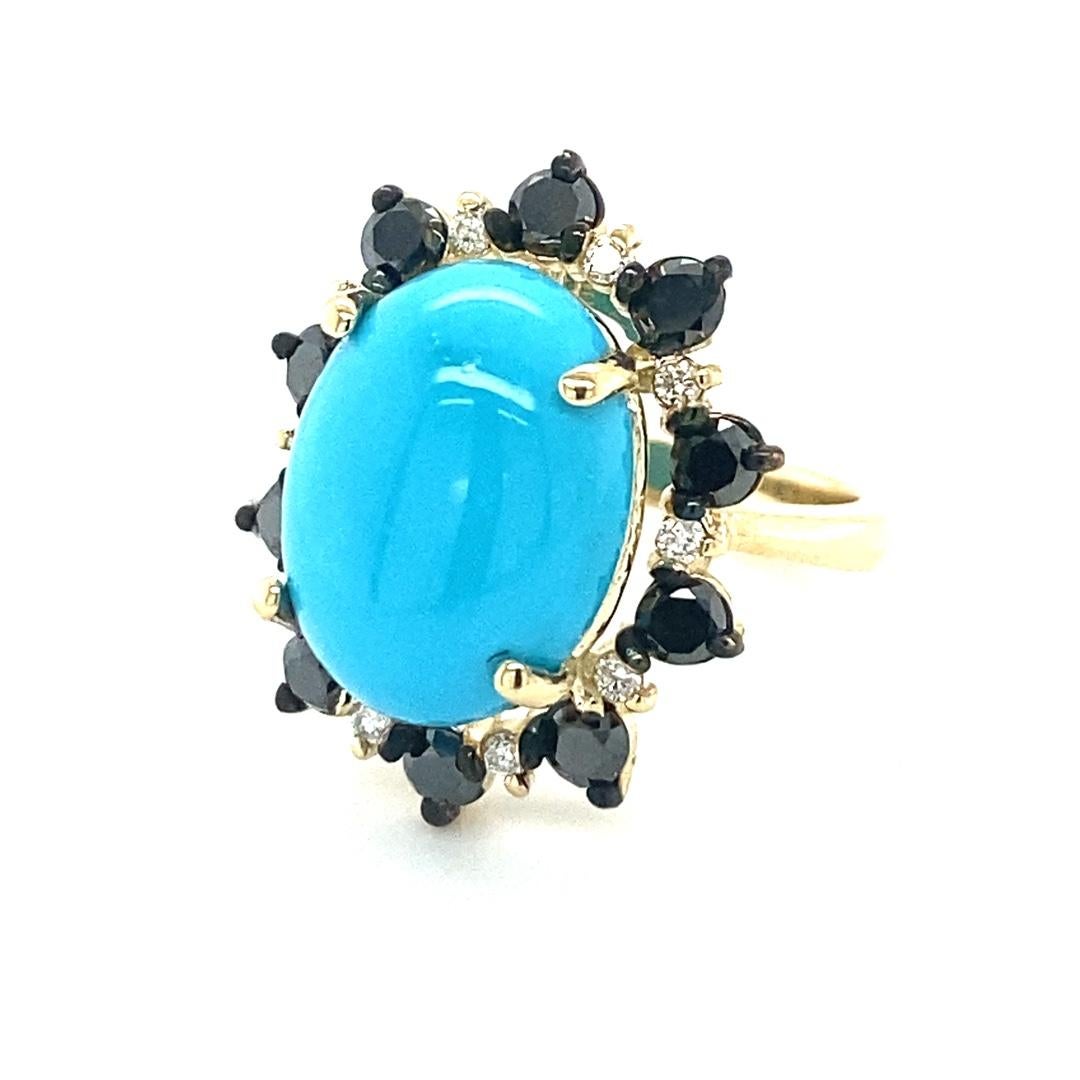 Contemporary 9.56 Carat Turquoise Diamond Yellow Gold Cocktail Ring For Sale