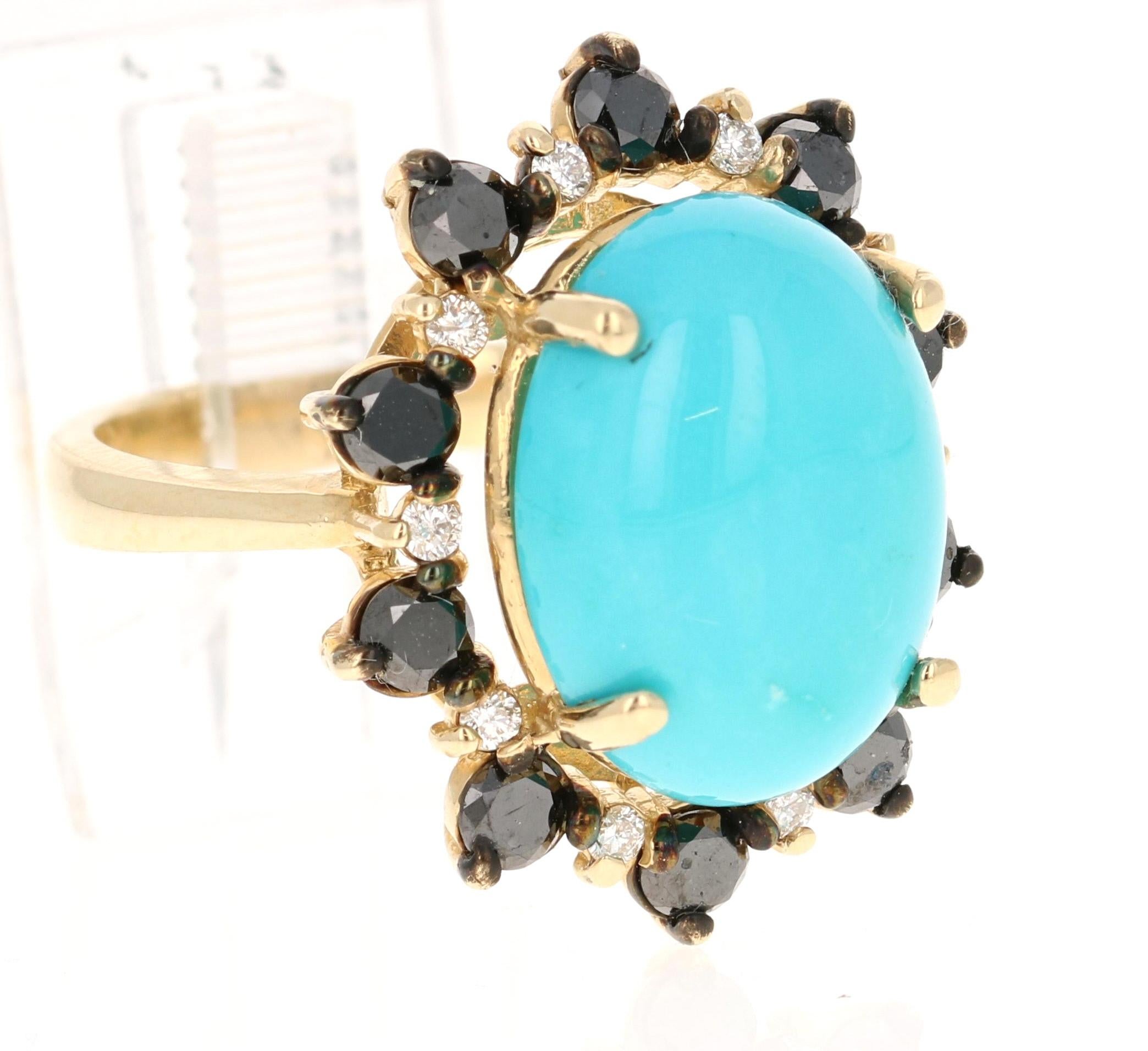Contemporary 9.56 Carat Turquoise Diamond Yellow Gold Cocktail Ring For Sale