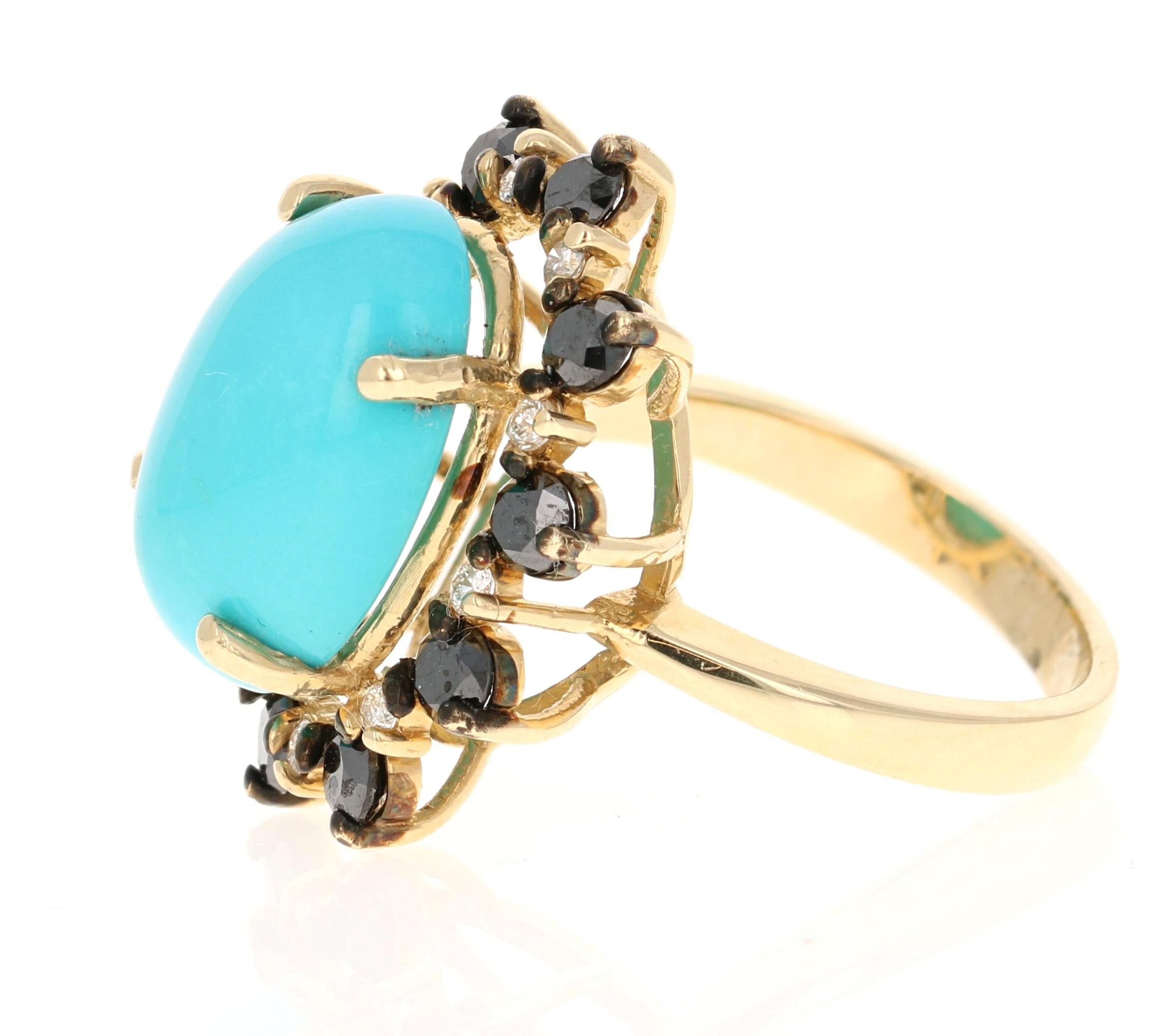 Oval Cut 9.56 Carat Turquoise Diamond Yellow Gold Cocktail Ring For Sale