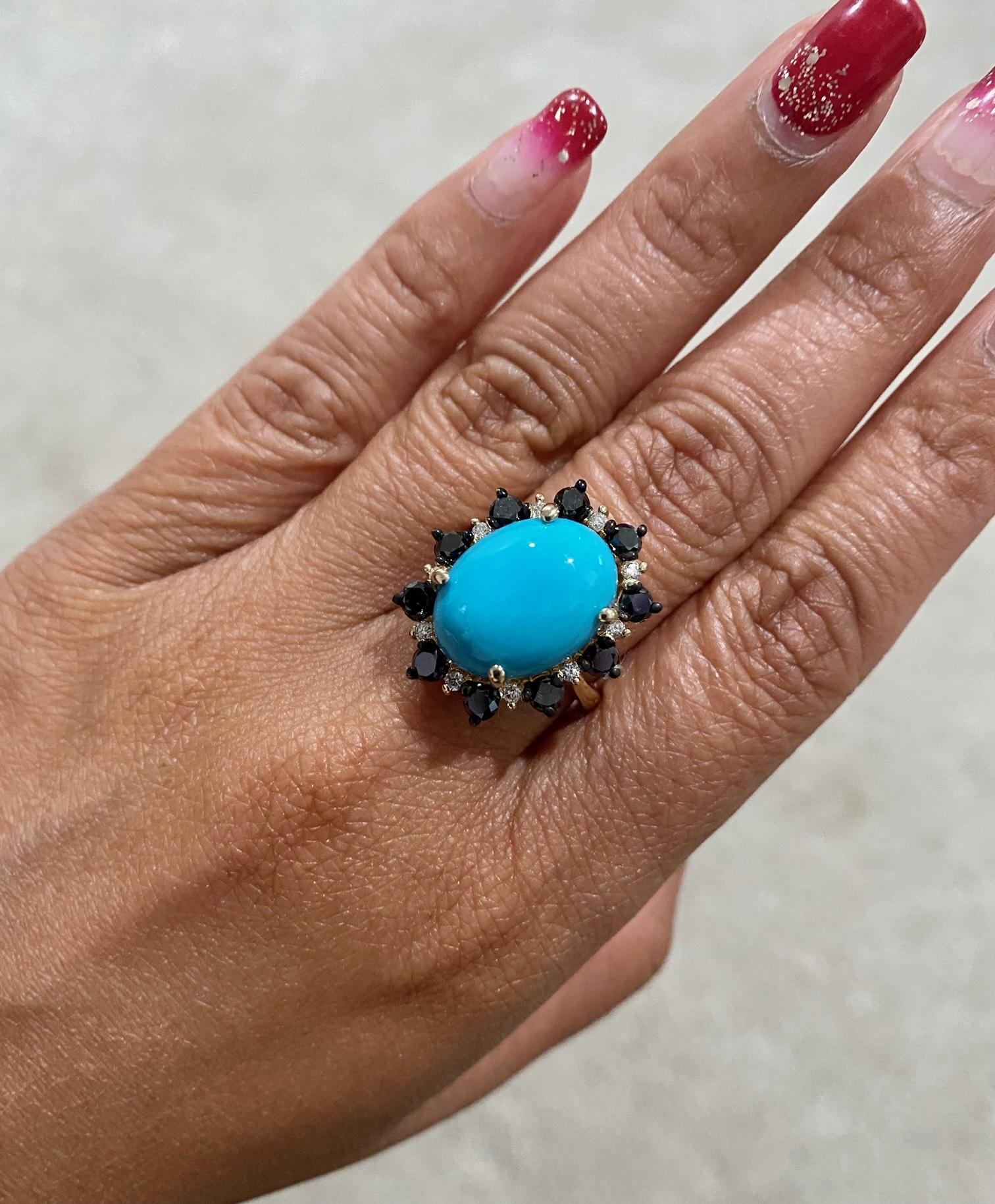 9.56 Carat Turquoise Diamond Yellow Gold Cocktail Ring In New Condition For Sale In Los Angeles, CA