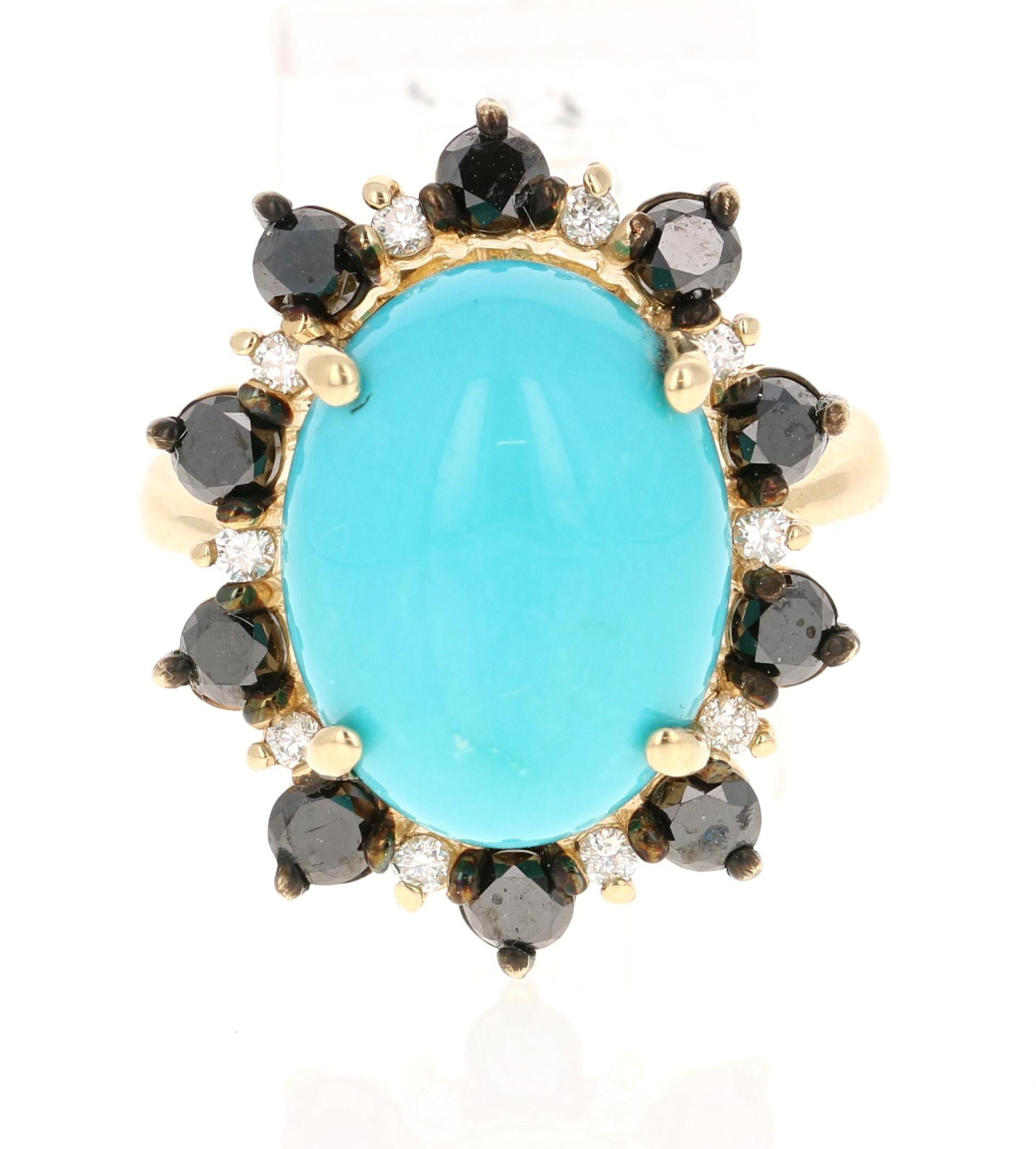 9.56 Carat Turquoise Diamond Yellow Gold Cocktail Ring For Sale 1
