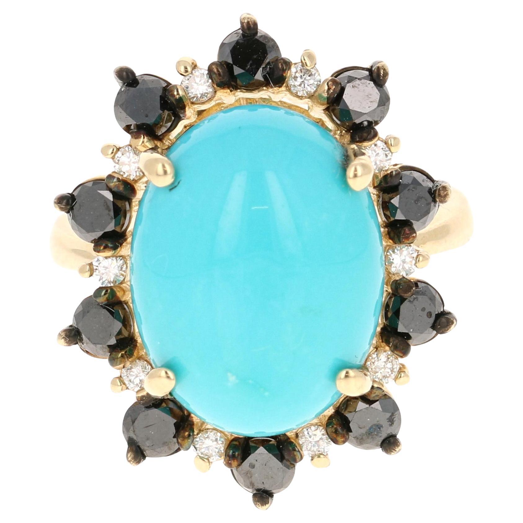 9.56 Carat Turquoise Diamond Yellow Gold Cocktail Ring