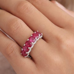 9.56 TCW Oval Ruby Diamond Eternity Band Ring 14K White Gold