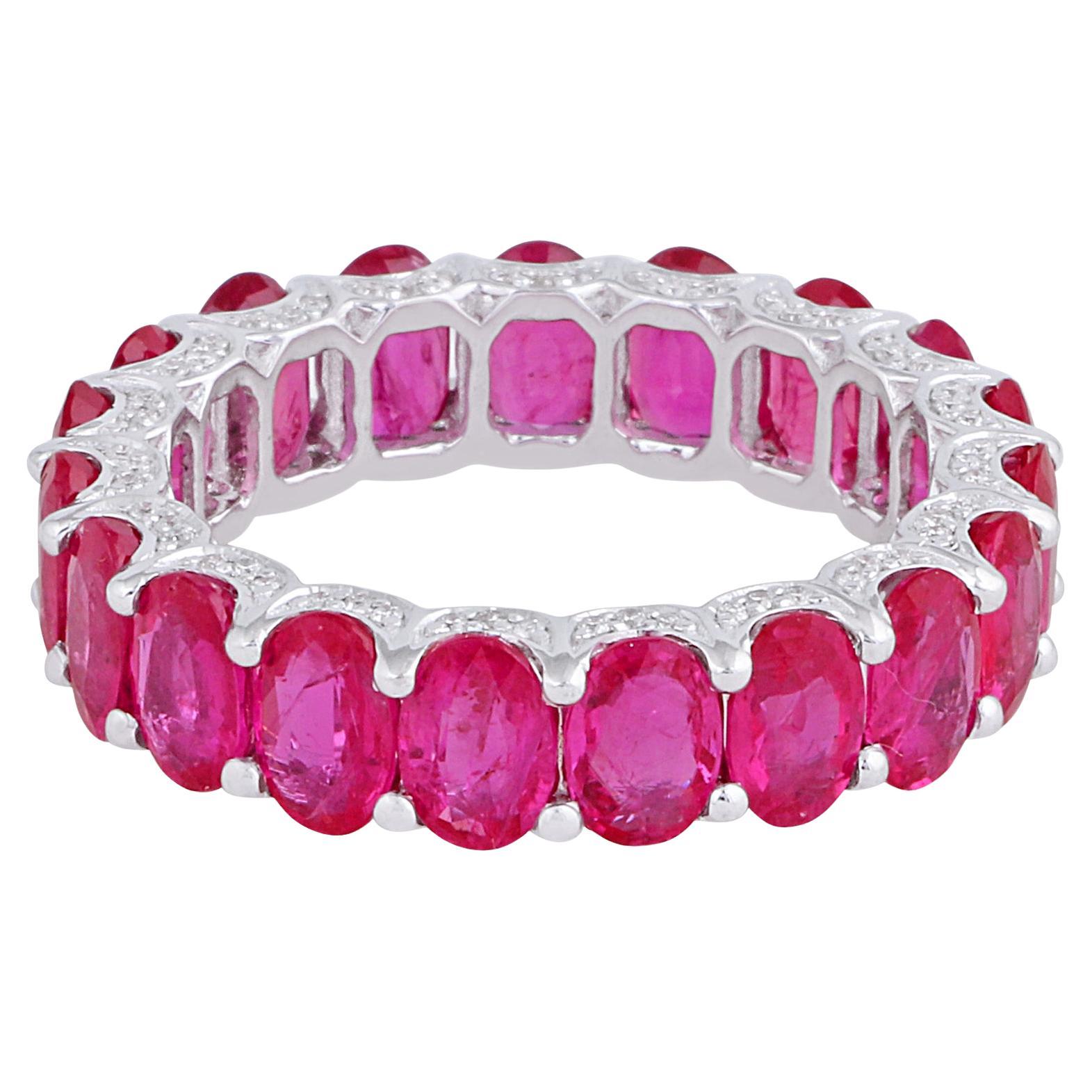 9.56 TCW Oval Ruby Diamond Eternity Band Ring 14K White Gold