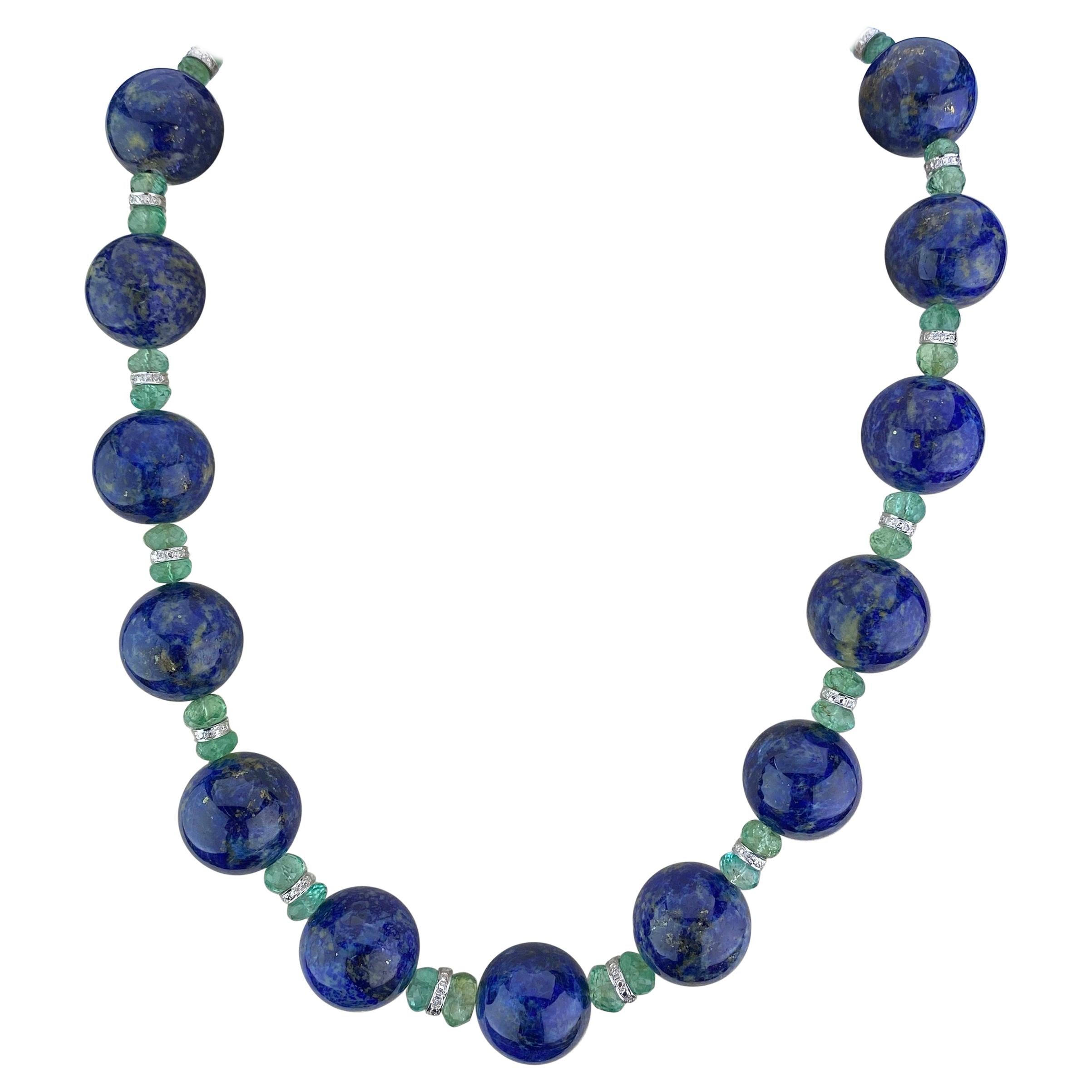 956.60 Carat Lapis Lazuli and Emerald Beaded Necklace